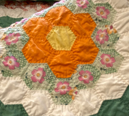 Small Scale Flower Garden Quilt with a Green Path