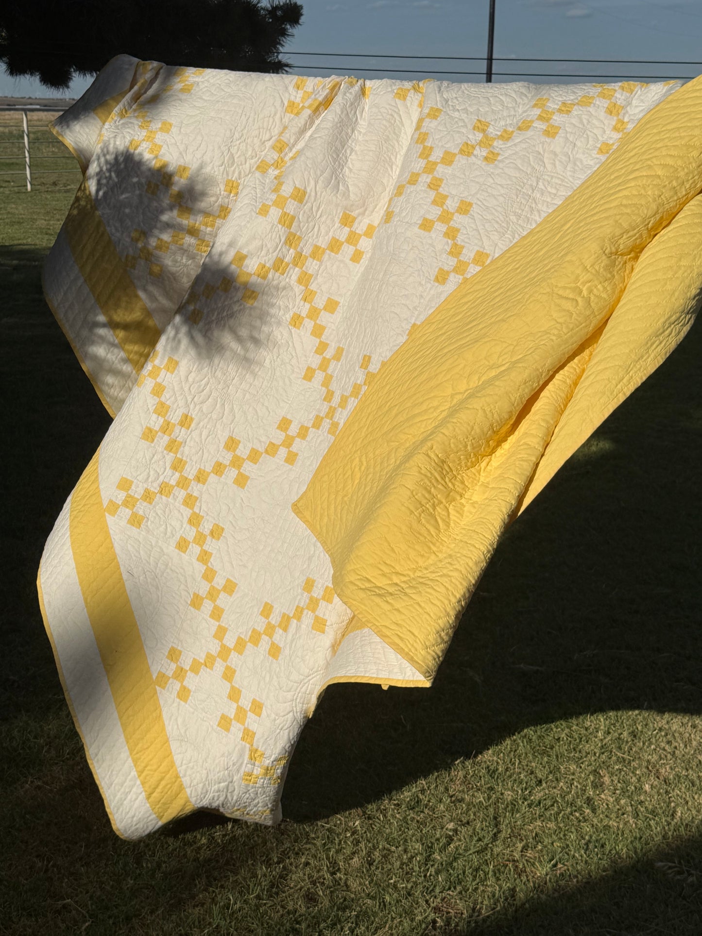Double 9 Patch Quilt in Sunny Yellow and White