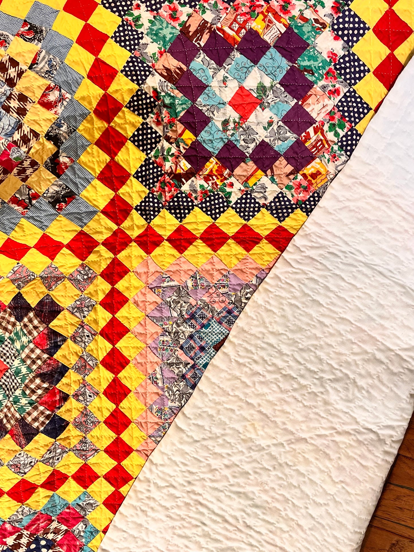 Patchwork Chain of Sun and Shadows Feedsack Quilt