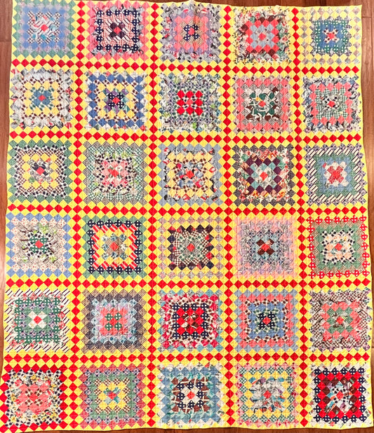 Patchwork Chain of Sun and Shadows Feedsack Quilt