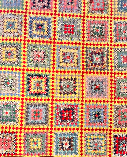Patchwork Chain of Sun and Shadows Feedsack Quilt