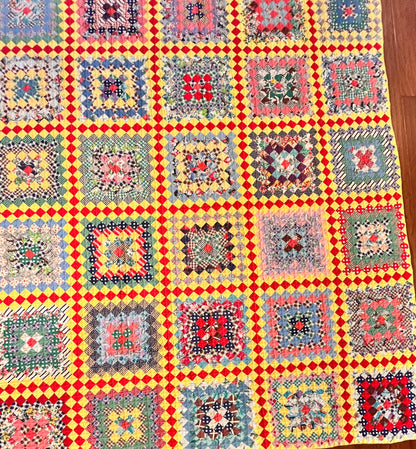 Patchwork Chain of Sun and Shadows Feedsack Quilt
