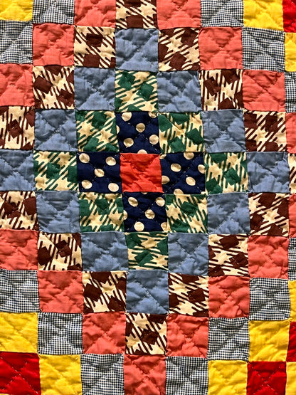 Patchwork Chain of Sun and Shadows Feedsack Quilt