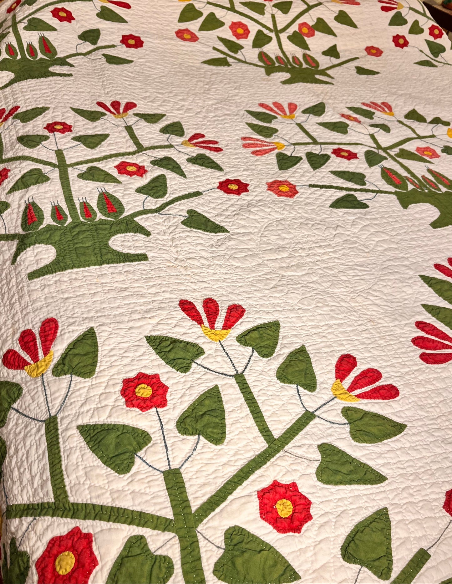 Unique Folk Art Pot of Flowers Quilt