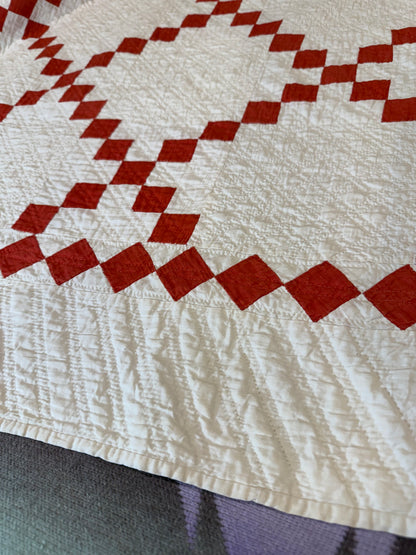Glorious Red and White Single Irish Chain Quilt With  Border
