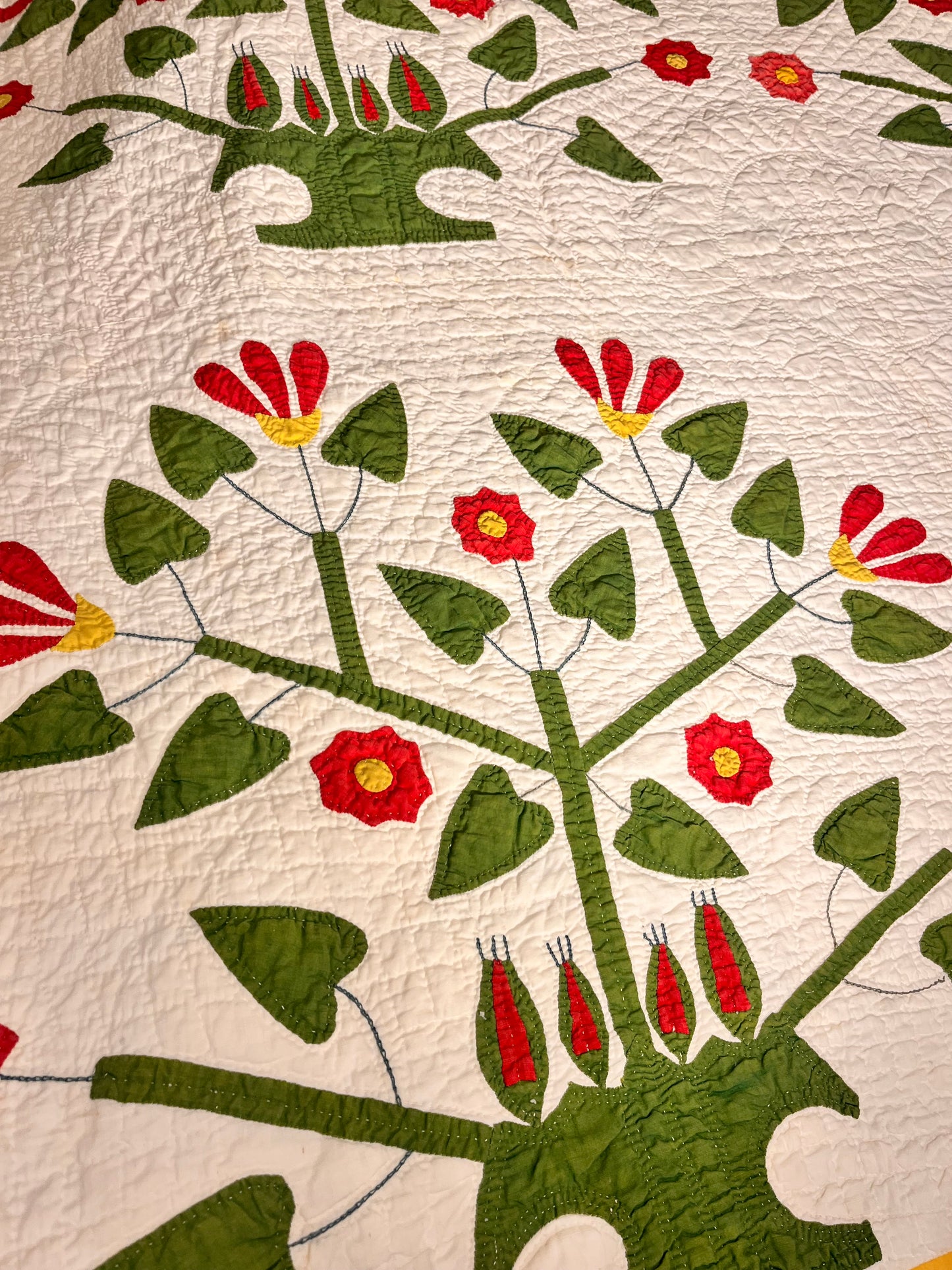 Unique Folk Art Pot of Flowers Quilt