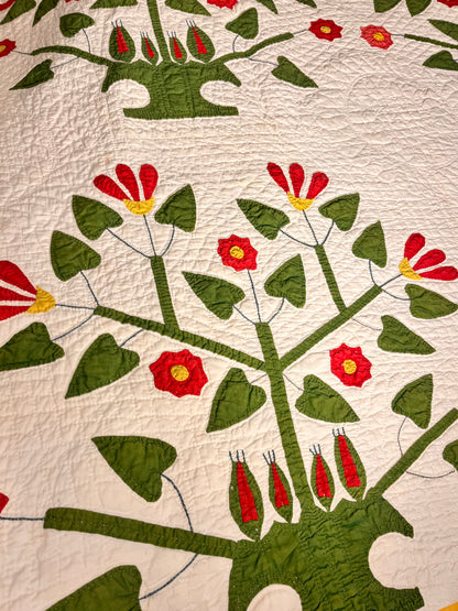 Unique Folk Art Pot of Flowers Quilt