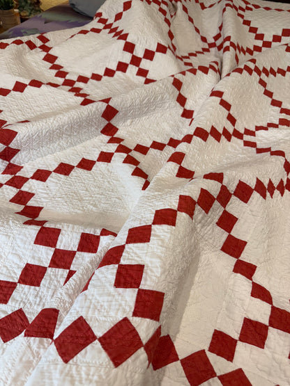 Glorious Red and White Single Irish Chain Quilt With  Border