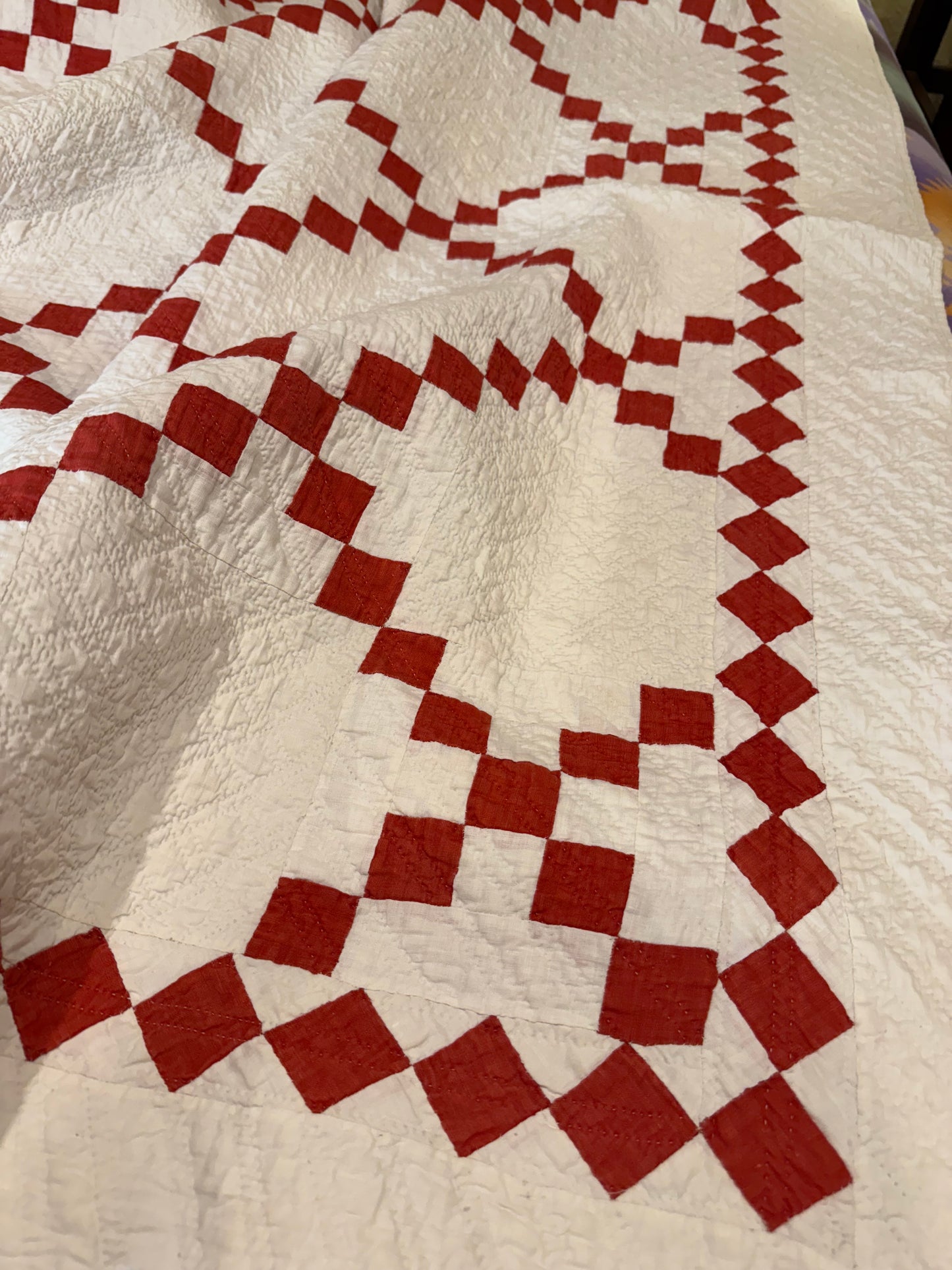Glorious Red and White Single Irish Chain Quilt With  Border