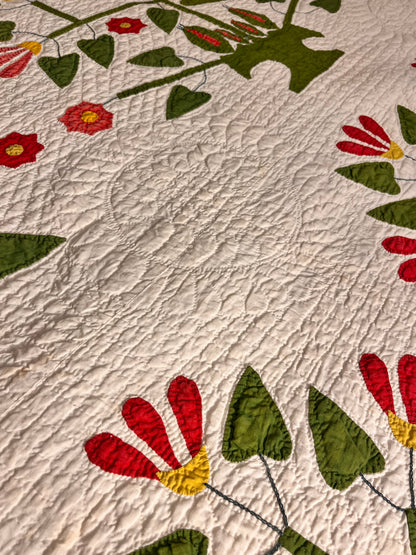 Unique Folk Art Pot of Flowers Quilt