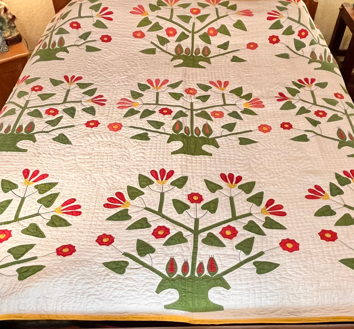 Unique Folk Art Pot of Flowers Quilt