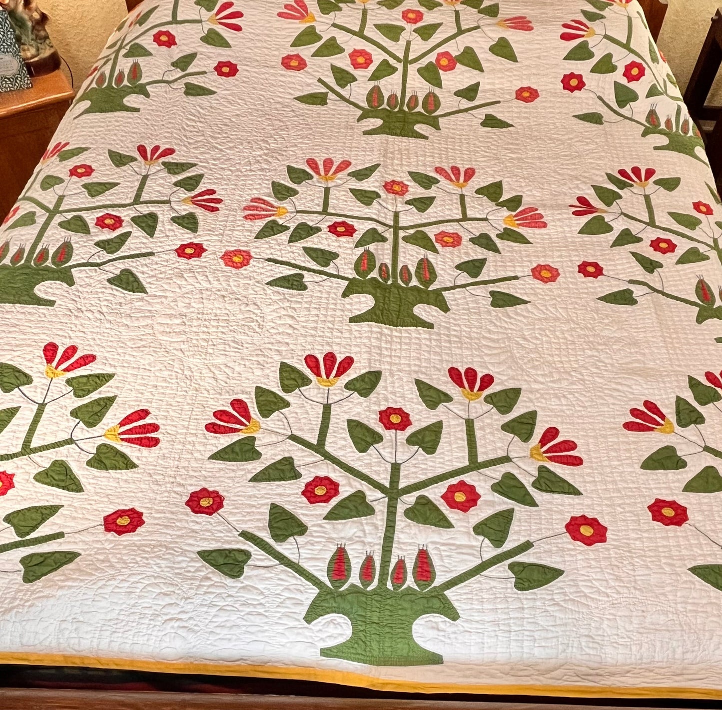 Unique Folk Art Pot of Flowers Quilt