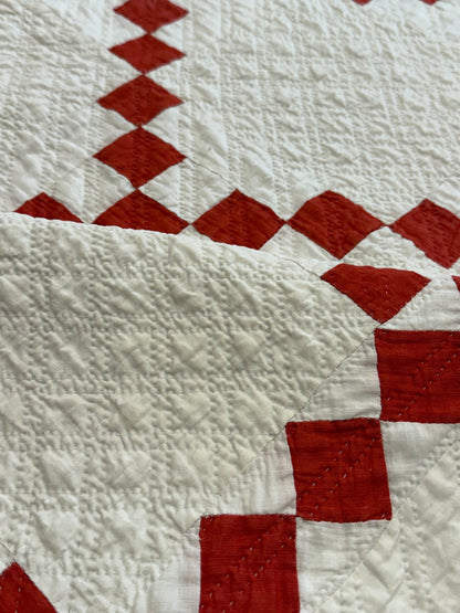 Glorious Red and White Single Irish Chain Quilt With  Border