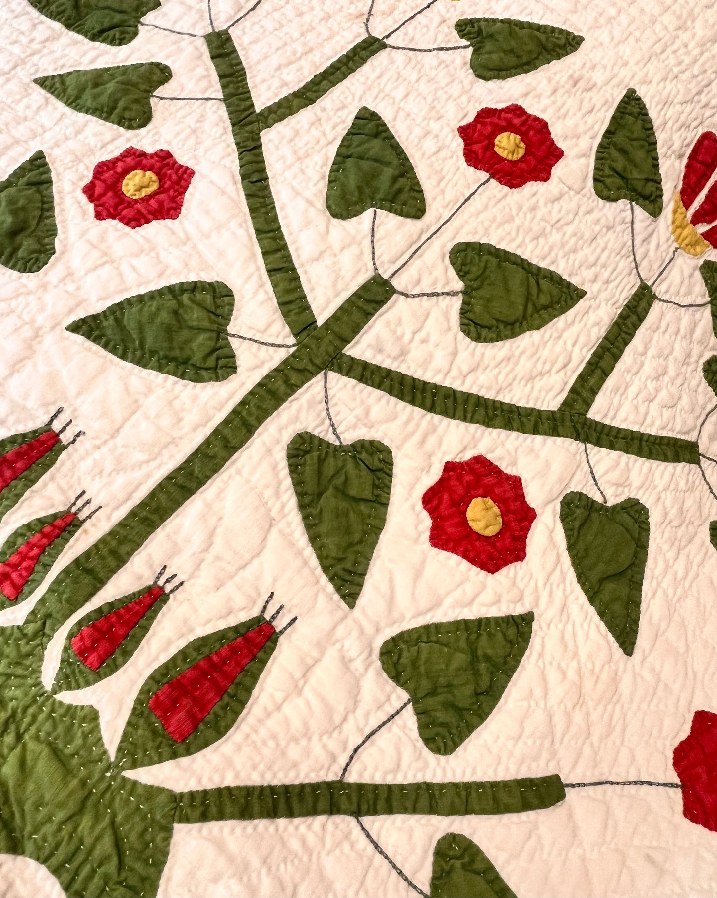 Unique Folk Art Pot of Flowers Quilt