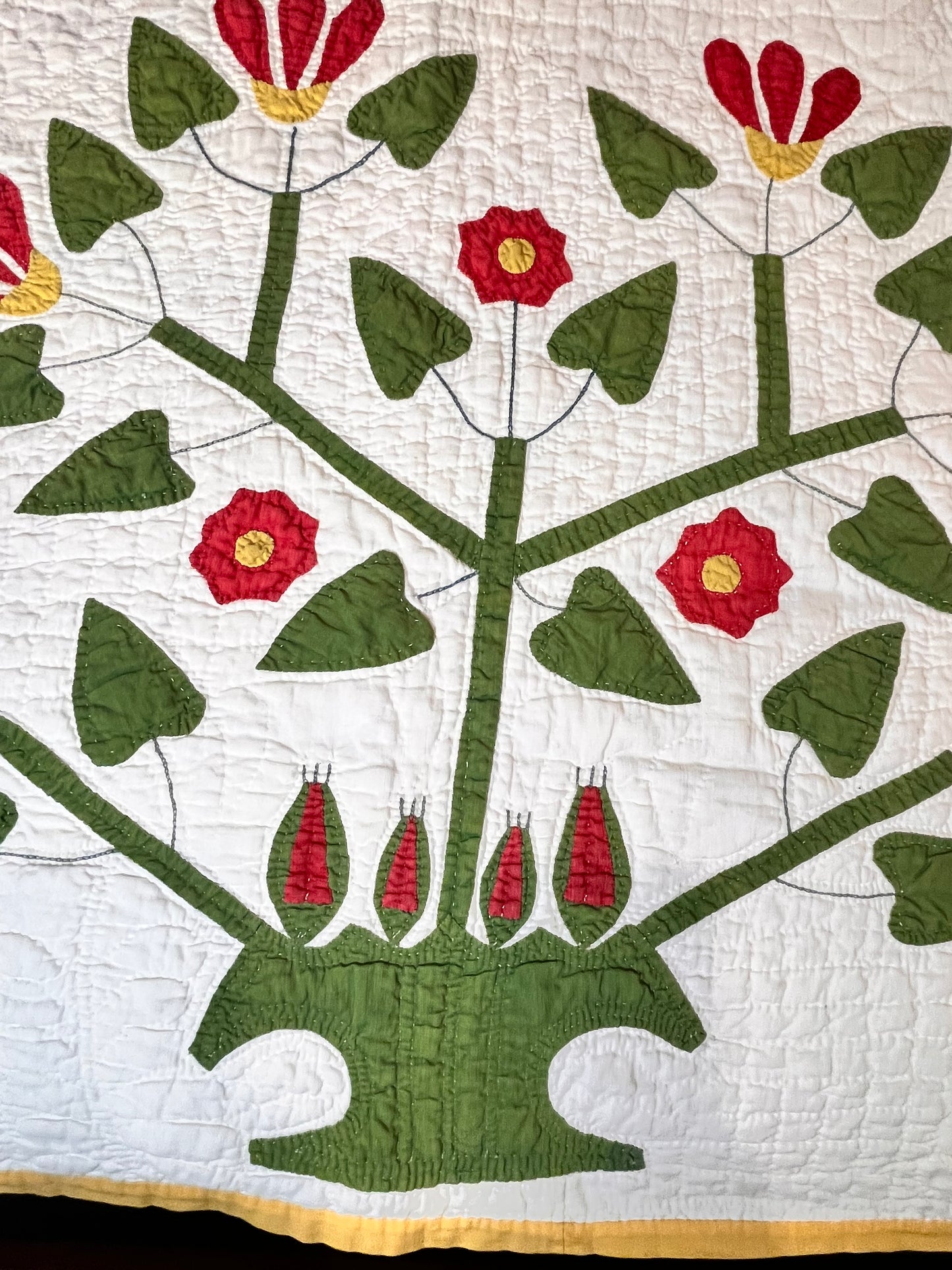Unique Folk Art Pot of Flowers Quilt