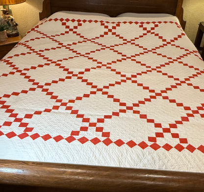 Glorious Red and White Single Irish Chain Quilt With  Border