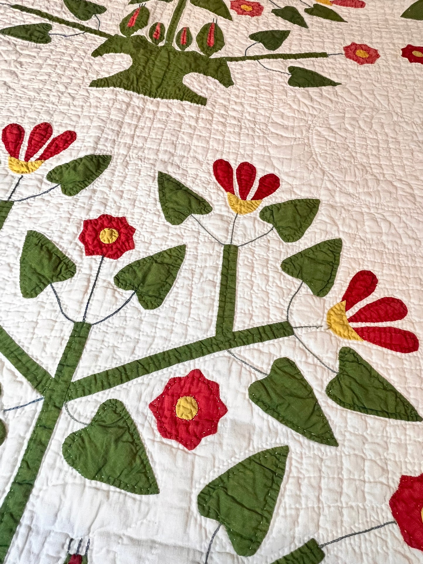 Unique Folk Art Pot of Flowers Quilt