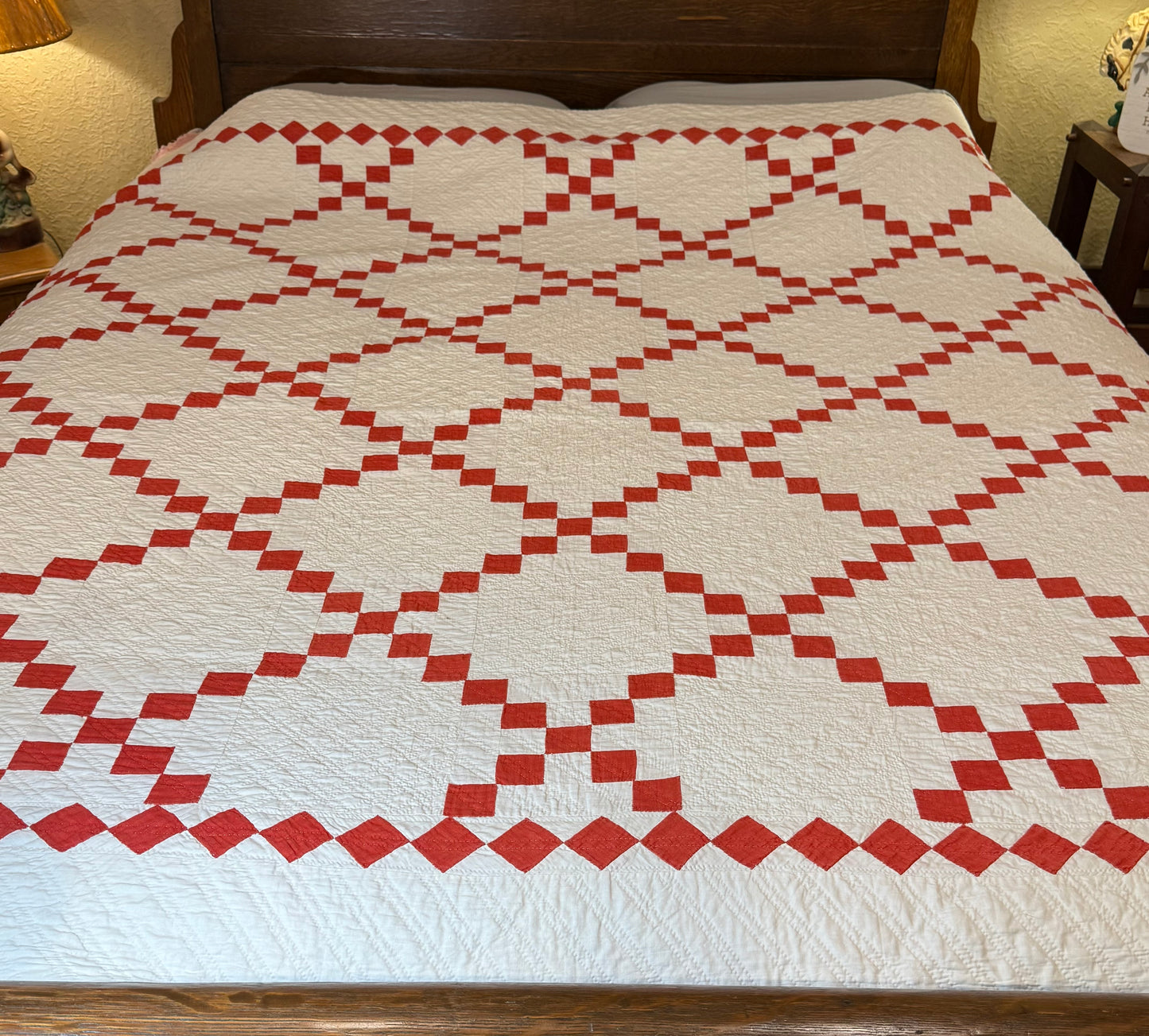 Glorious Red and White Single Irish Chain Quilt With  Border
