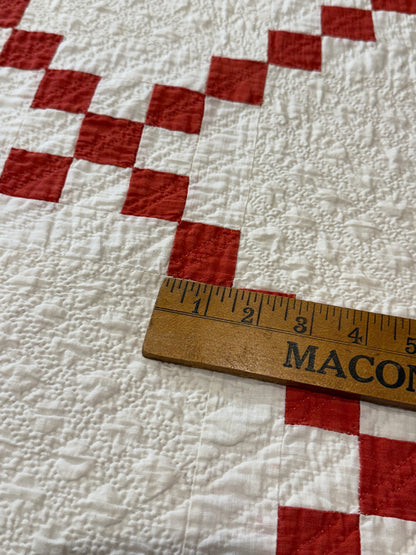 Glorious Red and White Single Irish Chain Quilt With  Border