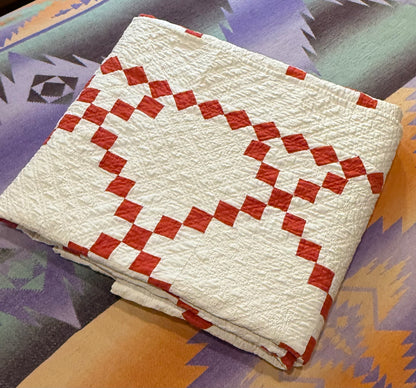 Glorious Red and White Single Irish Chain Quilt With  Border