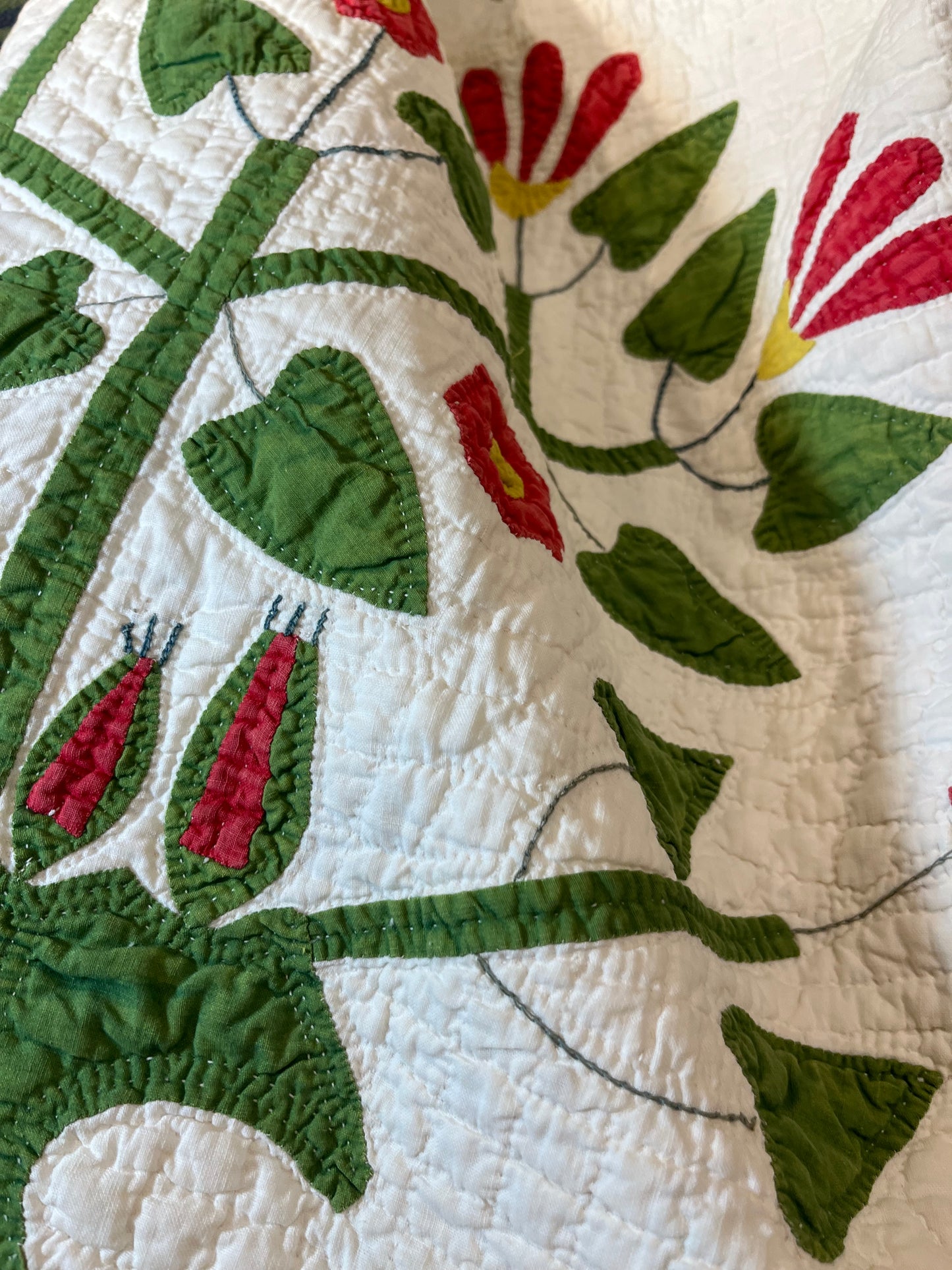 Unique Folk Art Pot of Flowers Quilt