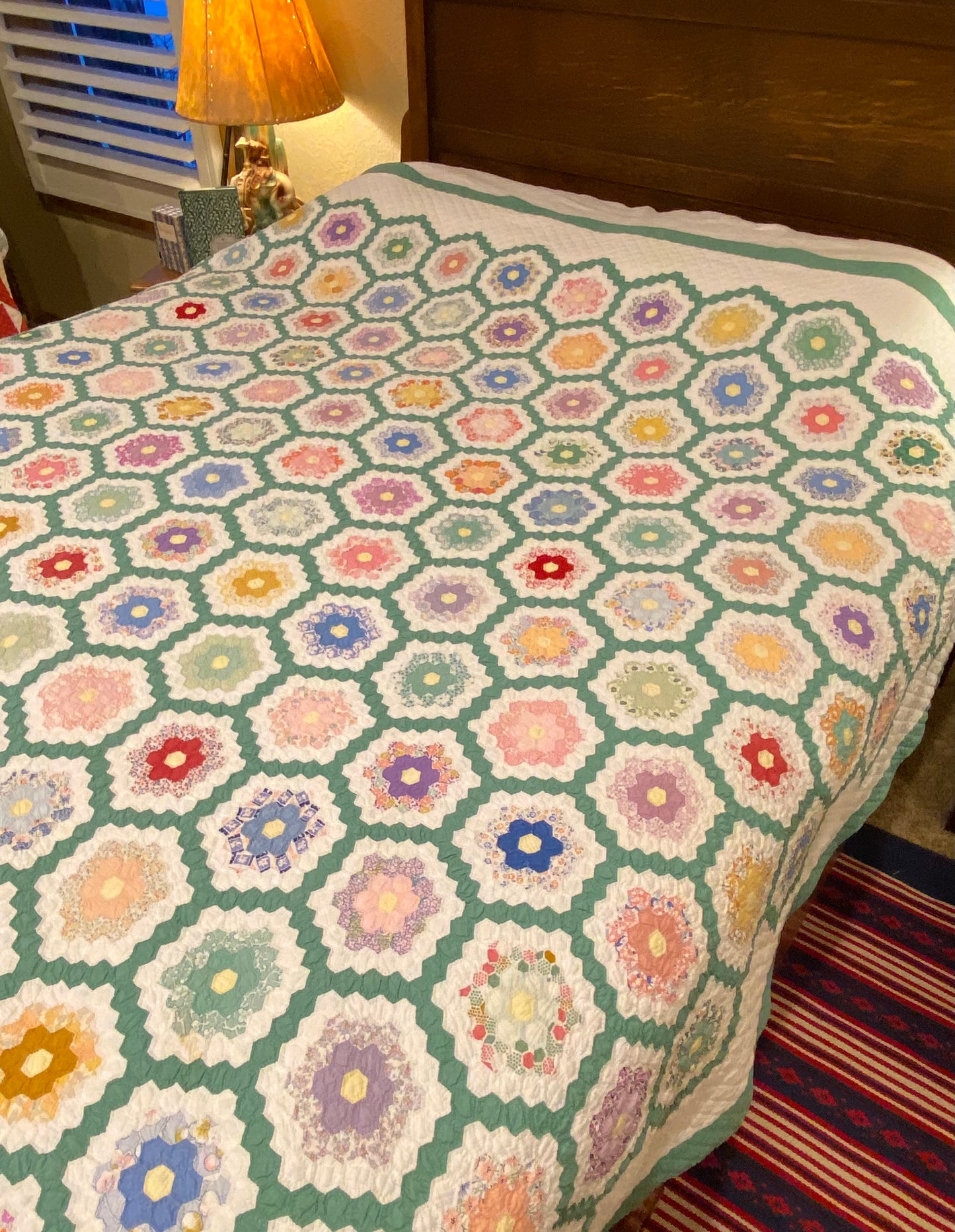 Flower Garden of Miniature Sized Hexagons Quilt