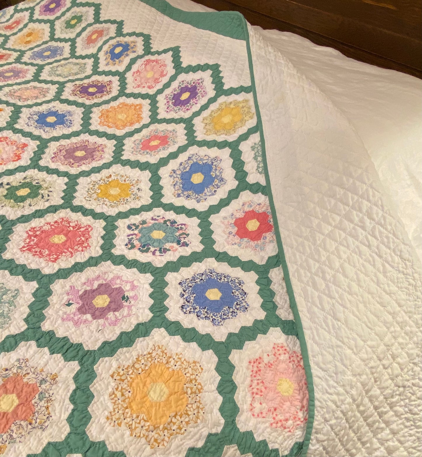 Flower Garden of Miniature Sized Hexagons Quilt