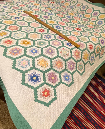 Flower Garden of Miniature Sized Hexagons Quilt