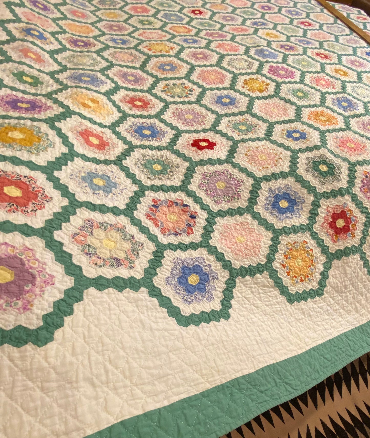 Flower Garden of Miniature Sized Hexagons Quilt