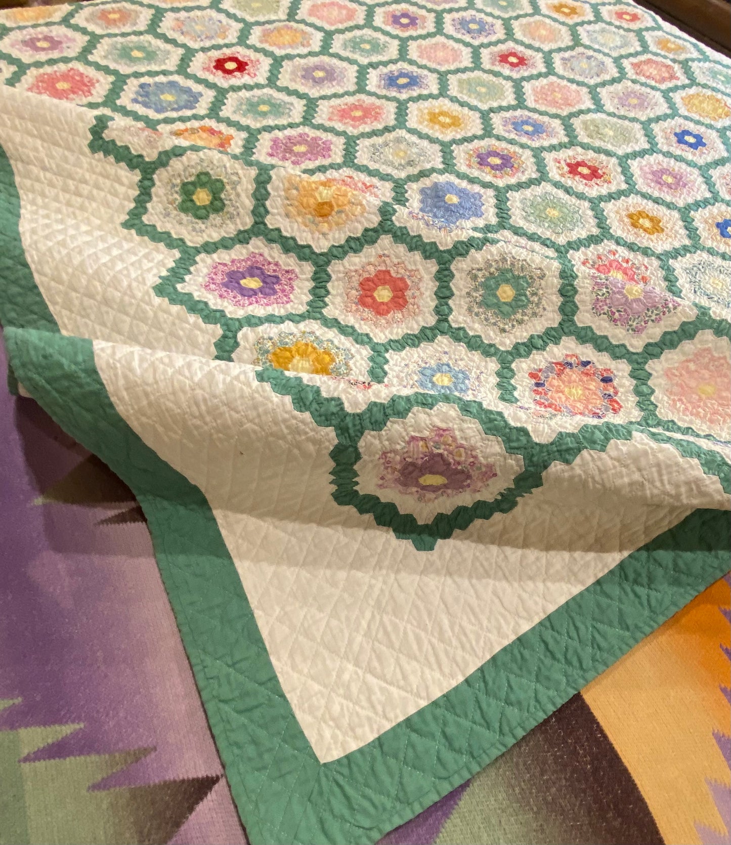 Flower Garden of Miniature Sized Hexagons Quilt