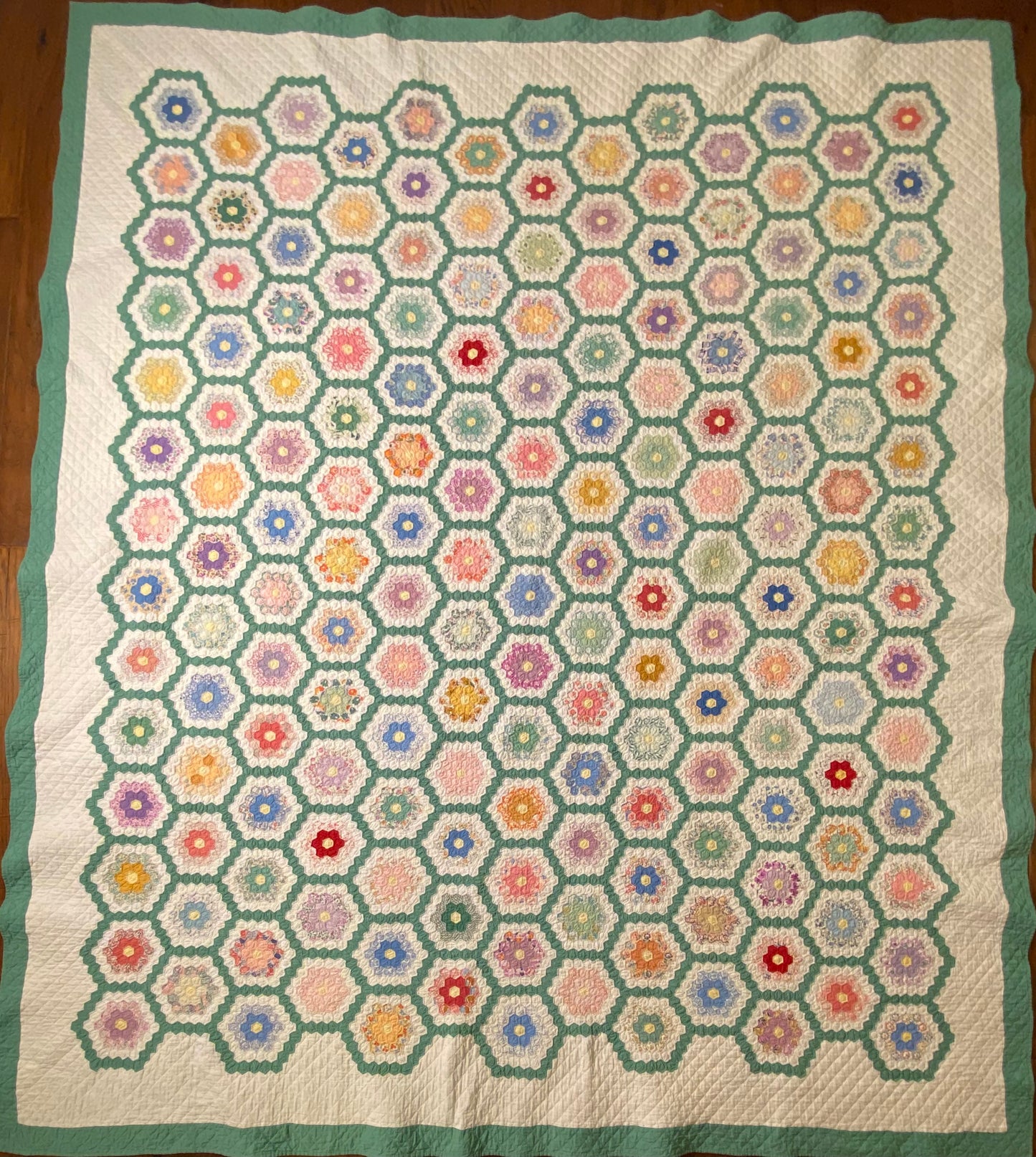 Flower Garden of Miniature Sized Hexagons Quilt