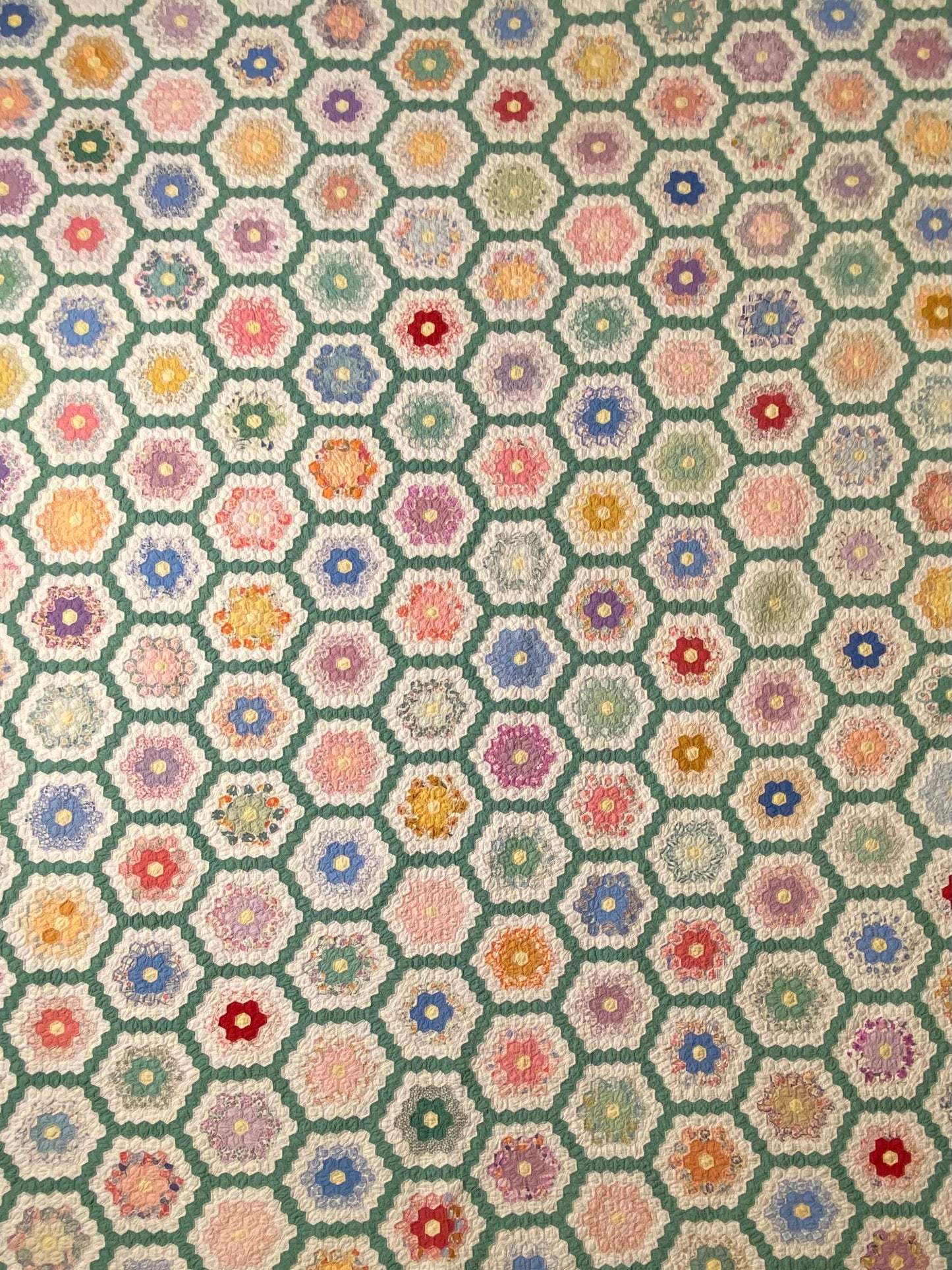 Flower Garden of Miniature Sized Hexagons Quilt