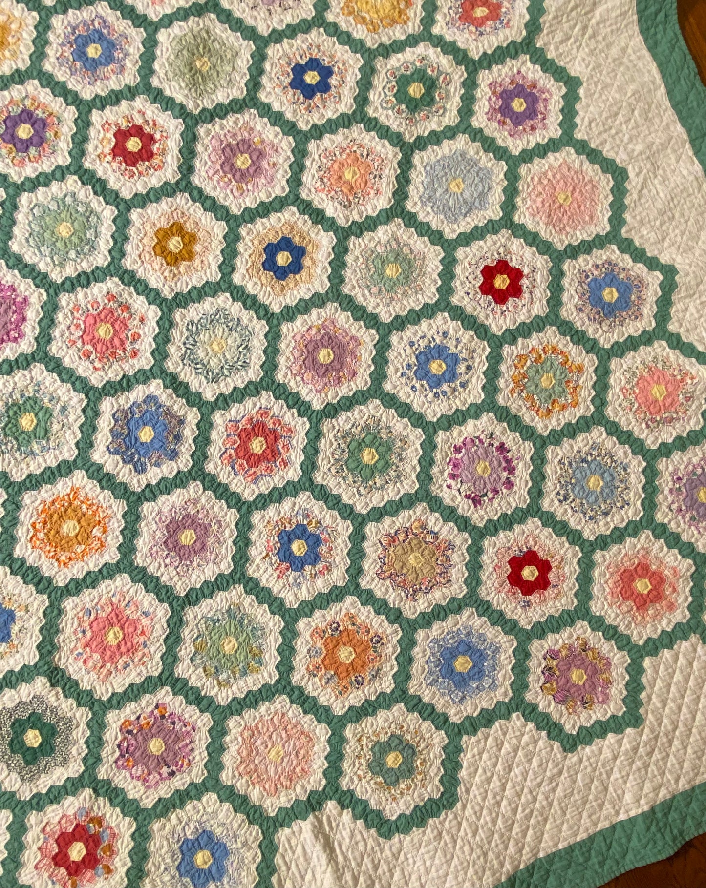 Flower Garden of Miniature Sized Hexagons Quilt