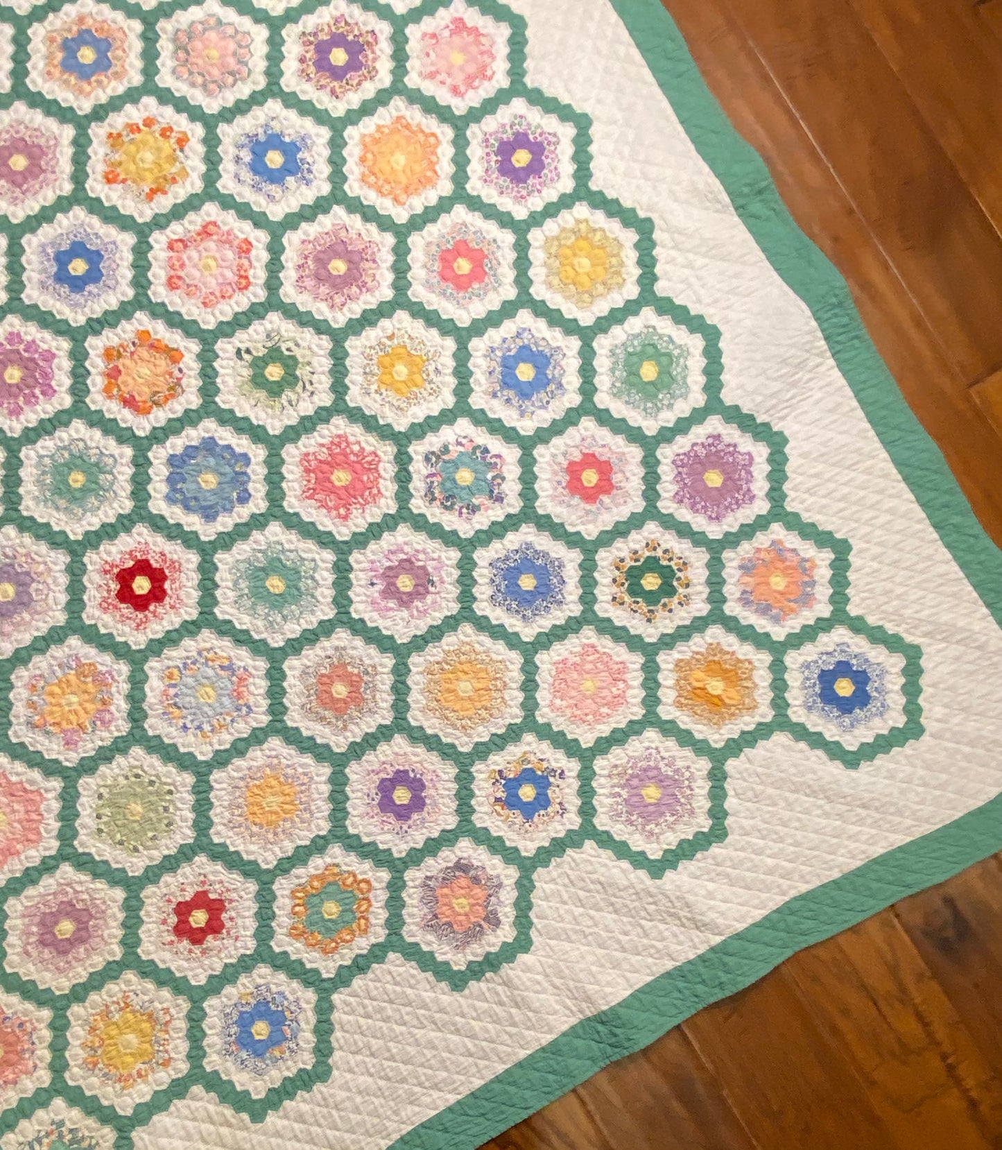 Flower Garden of Miniature Sized Hexagons Quilt