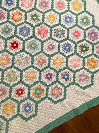 Flower Garden of Miniature Sized Hexagons Quilt