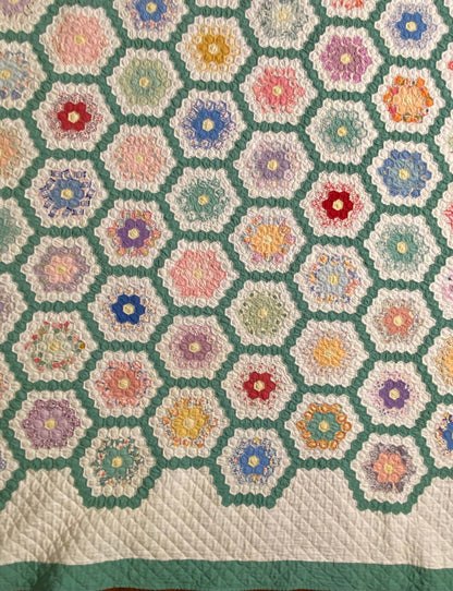 Flower Garden of Miniature Sized Hexagons Quilt