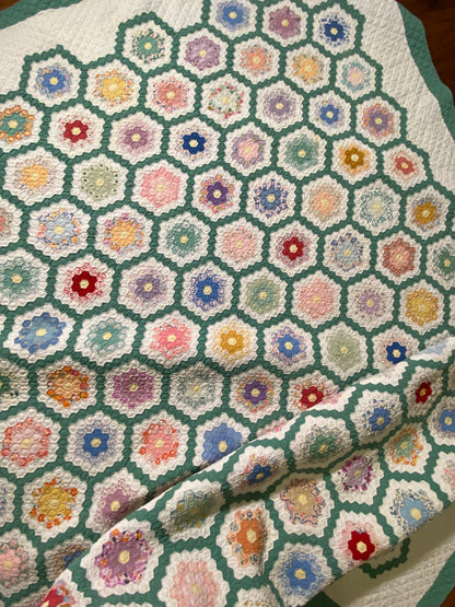 Flower Garden of Miniature Sized Hexagons Quilt