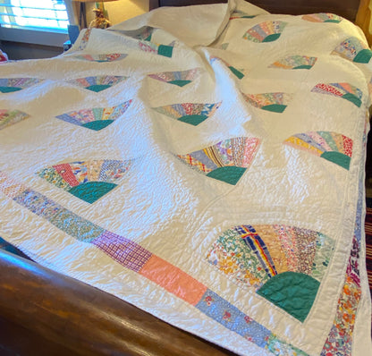 Grannies Fan Quilt with Strip Bar Colorful Border