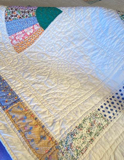 Grannies Fan Quilt with Strip Bar Colorful Border