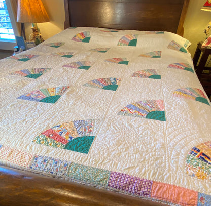 Grannies Fan Quilt with Strip Bar Colorful Border