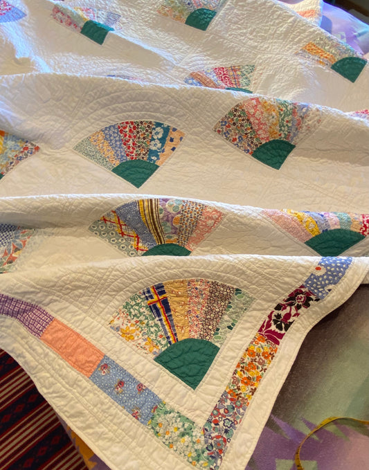 Grannies Fan Quilt with Strip Bar Colorful Border