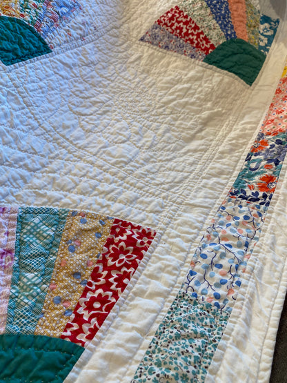 Grannies Fan Quilt with Strip Bar Colorful Border