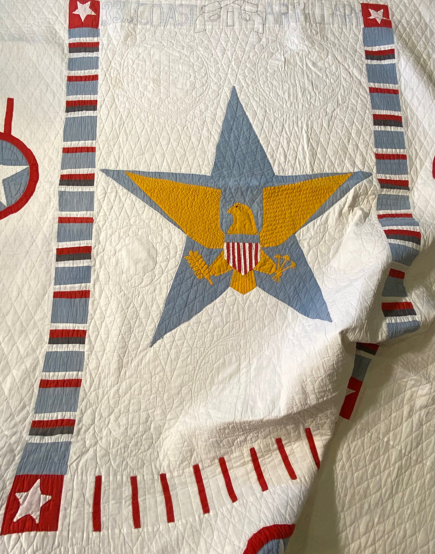 American Patriotic 33rd Coast Artillery Eagle and Star Quilt