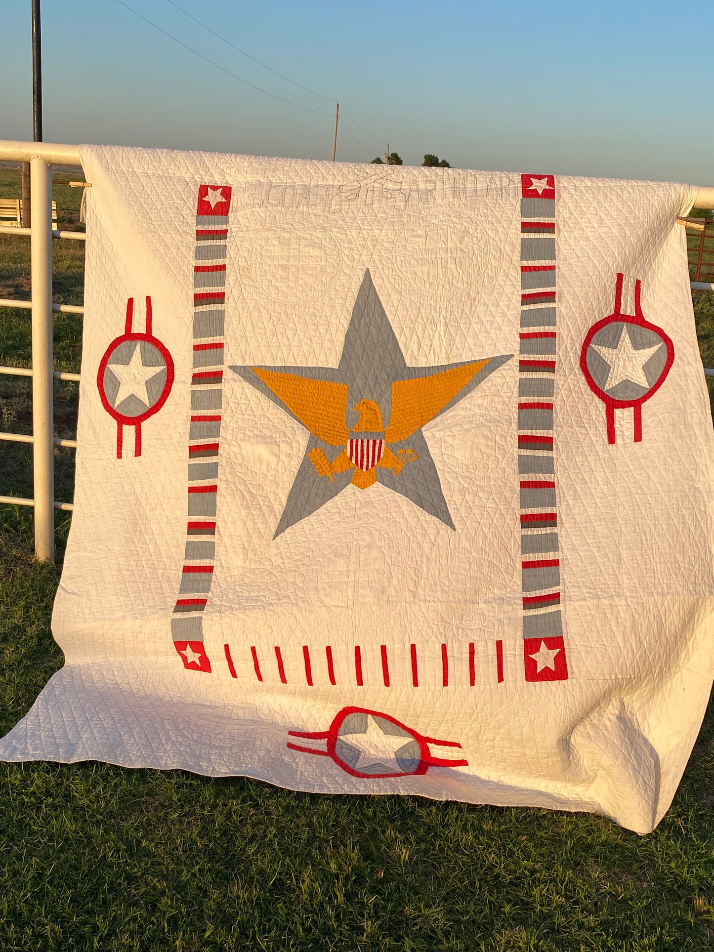 American Patriotic 33rd Coast Artillery Eagle and Star Quilt