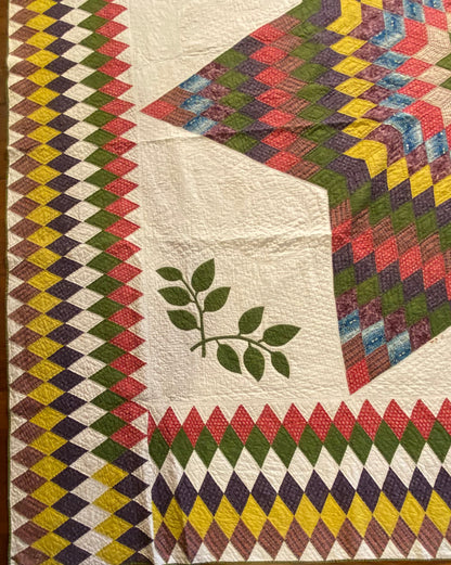 Circa 1850’s Blazing Stars Quilt with Diamonds Border