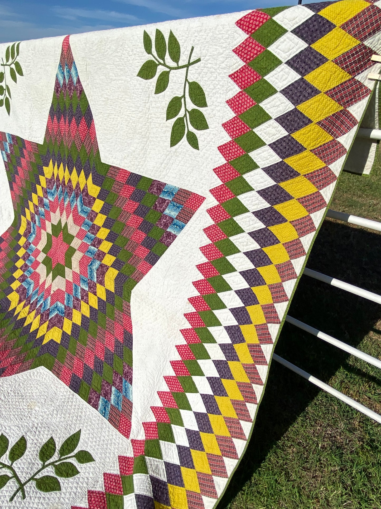 Circa 1850’s Blazing Stars Quilt with Diamonds Border