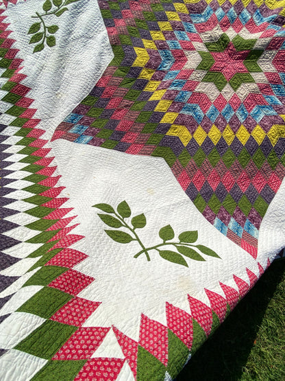 Circa 1850’s Blazing Stars Quilt with Diamonds Border