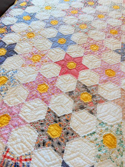 Smaller Scale Six Point Hexagonal Stars Quilt