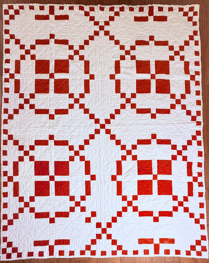 Red and White Burgoyne Surrounded Quilt With Blocks Border