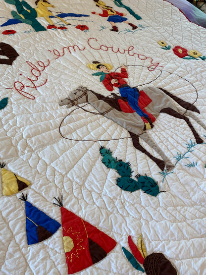 Ride em Cowboy Western  Vintage Quilt